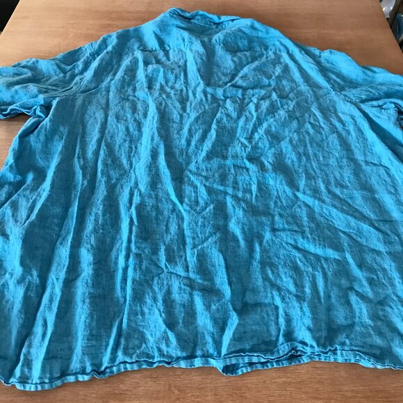 Perry Ellis 100% Linen Shirt Men 5XLT Blue Button Up Short Sleeve Collared 17524 - Picture 2 of 11